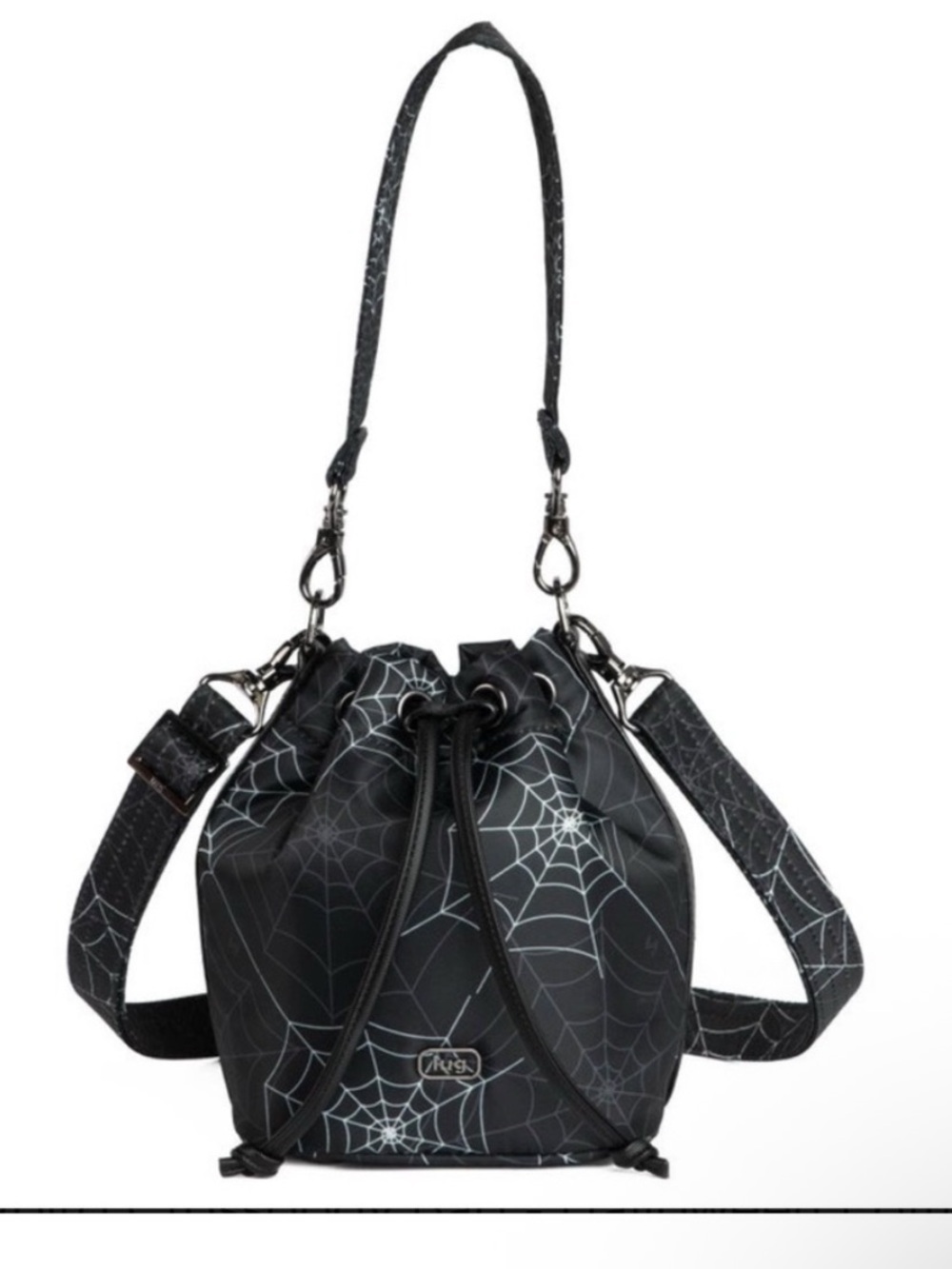 NWOT Lug Black Spiderweb Drawstring Bucket Whirlybird Bag - Picture 1 of 7